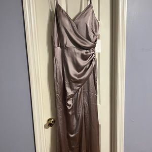 Revelry Rory Satin Dress in taupe size 10
